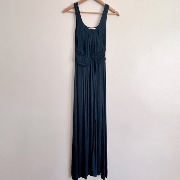 Anthropologie Bailey 44 Navy Blue Maxi Dress Sz Large Slit Scoop Neck Ruched - Picture 5 of 13